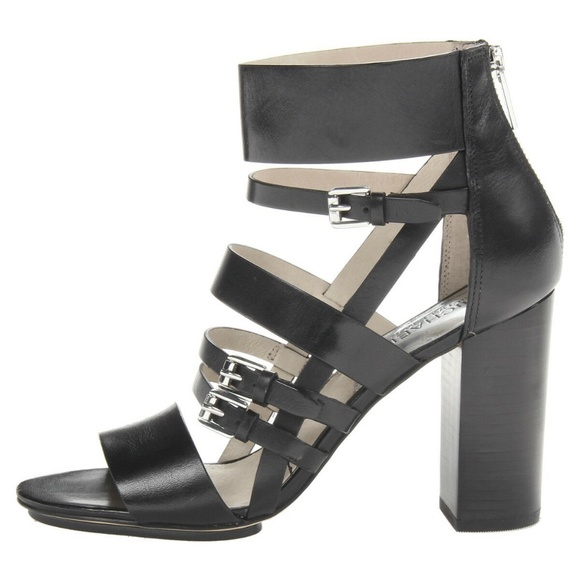 NEW! MICHAEL Michael Kors Winston Black Leather Buckle Block Heel Sandal 10 - Picture 4 of 16